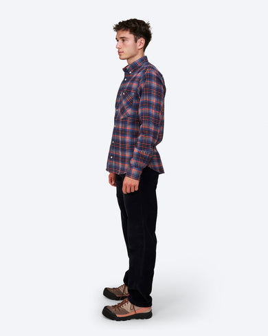 G-10 Button Down Flannel Shirt in Bellweather Blue, on model side