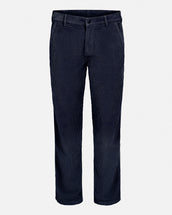 Navy blue corduroy work pants with a straight leg, structured waistband, and belt loops, designed by The Mountain Studio for durability and everyday versatility.