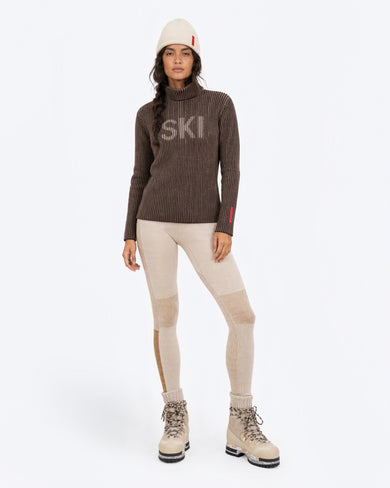 The Mountain Studio K-16 W Rib Lambswool Ski Sweater in Brindle, on model front