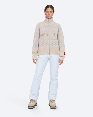 K-17 W Ski Lambswool Zip Jacket in Almond Milk, on model front