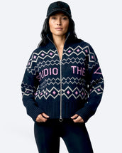 The Mountain Studio K-17 W Ski Lambswool Zip Jacket in Sky Captain, on model front