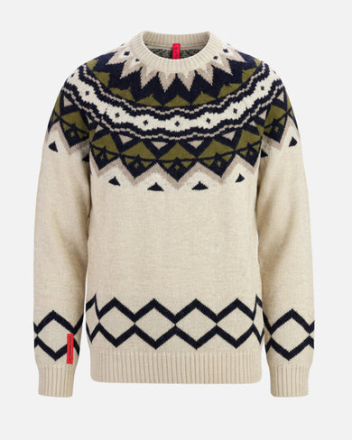 The Mountain Studio K-19 Ski Lambswool Fair Isle Sweater in Almond Milk, flat front