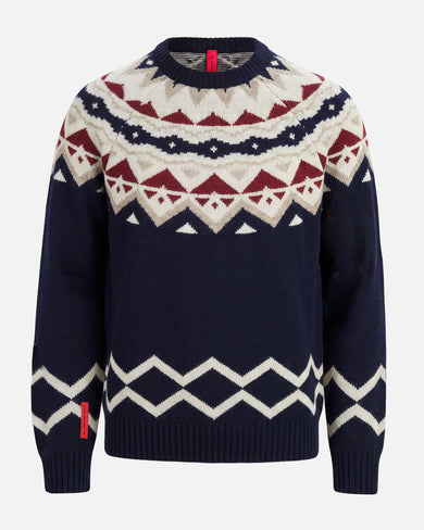 The Mountain Studio K-19 Ski Lambswool Fair Isle Sweater in Sky Captain, flat front