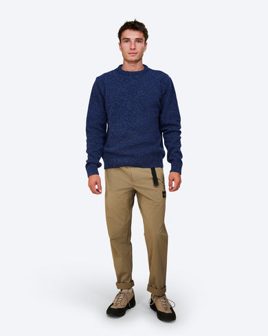 The Mountain Studio K-21 Cashmere Mix Melange Sweater in Bellweather Blue, on model front
