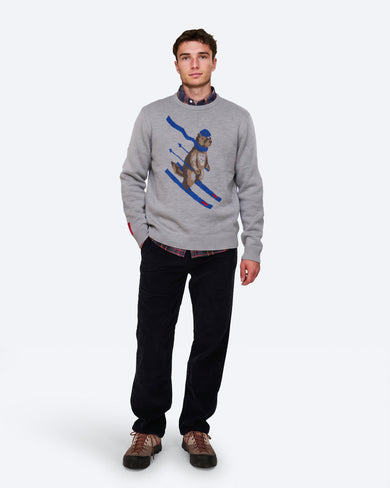 K-3 M Merino Marmotte Sweater in Grey Melange, on model front, full body