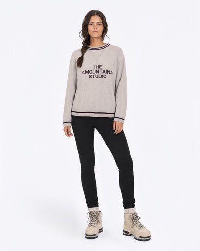 K-6 W Ski Lift Merino Sweater in Brindle, on model front