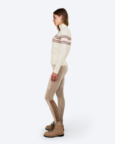 K-8 W Retro Merino Ski Sweater in Almond Milk, on model side
