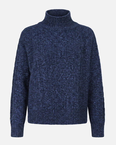 K-9 W Cashmere Mix Melange Rollerneck in Bellweather Blue, flat front