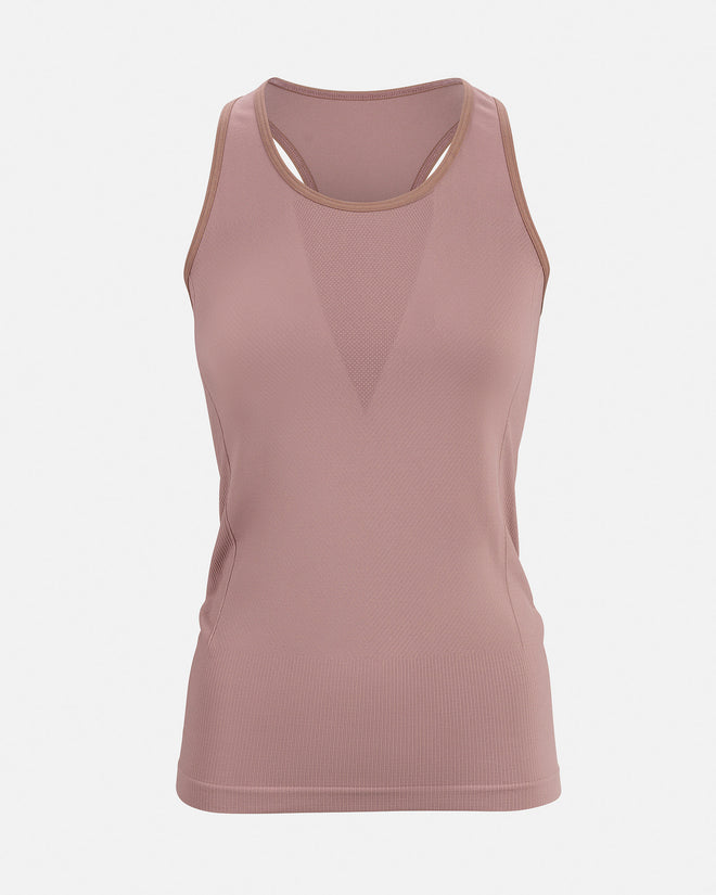 The Mountain Studio T-15 W women’s technical tank top in pink, featuring a minimalist racerback design and lightweight, breathable polyamide knit for active summer use.