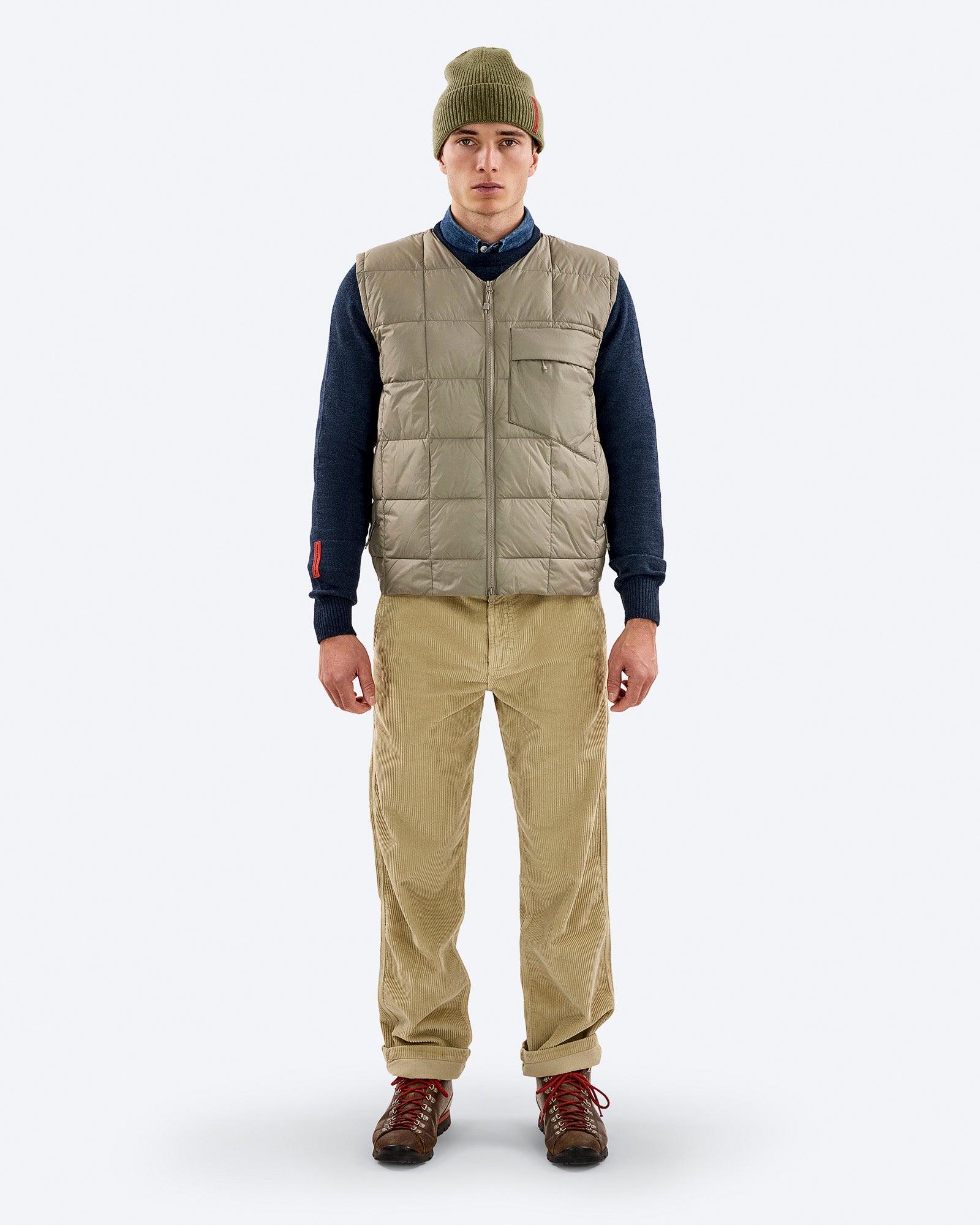 Men's Beige Down Puffer Vest – V-3 UL | The Mountain Studio