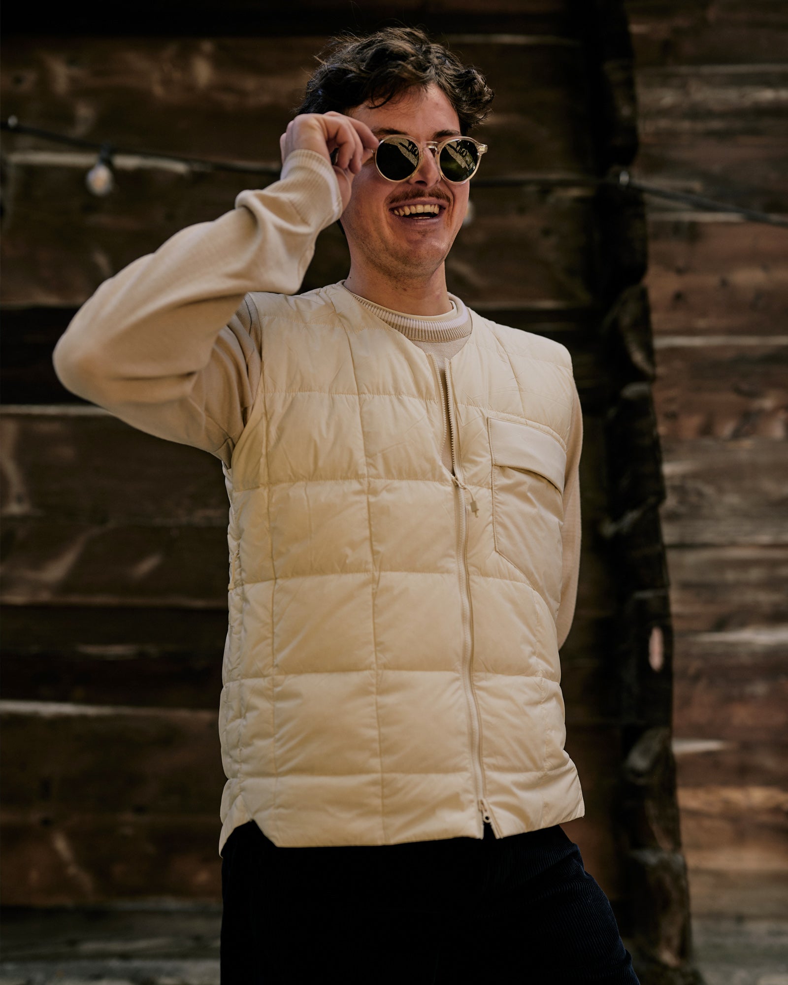 Men's Beige Down Puffer Vest – V-3 UL | The Mountain Studio