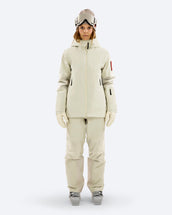 The Mountain Studio Z-8 W 3L Hybrid Shell Jacket and Y-8 W 3L Hybrid Shell Bib Pants in Castle Wall/Brindle, on model front